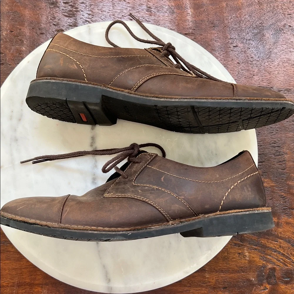 Rockport Urban Edge Captoe Oxford Brown Distressed Leather Shoes Men's Size 10